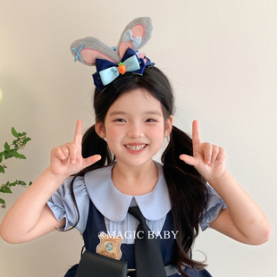 儿童兔子警官帽子发夹女童朱迪兔耳朵发饰疯狂动物城迪士尼头饰