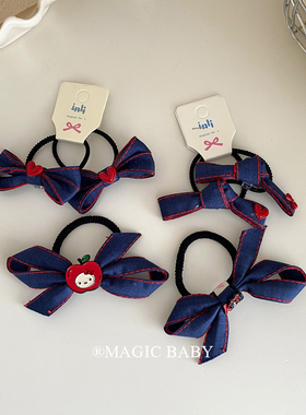 2个装 红蓝色牛仔小苹果发圈甜酷风宝宝扎发皮筋不伤发发绳2025年