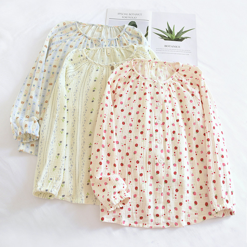 单件上衣圆领纯棉睡衣女士春秋薄款纱布长袖开衫家居服休闲可外穿,女士内衣/男士内衣/家居服,睡衣上装,淘宝优惠券,粉丝福利购,淘宝优惠卷