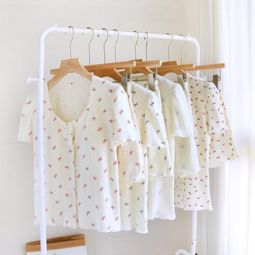 女士针织棉带胸垫短袖家居服甜美