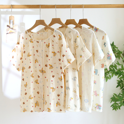 纯棉棉纱短袖开衫家居服上衣宽松