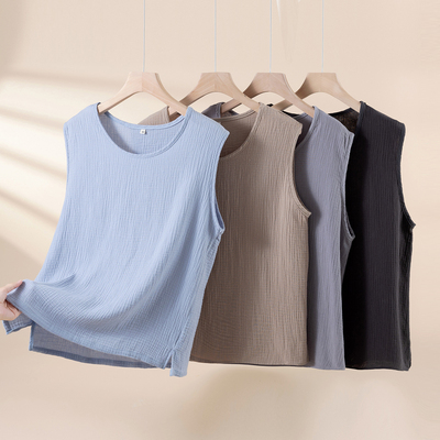 简约纯色棉纱男士家居背心宽松