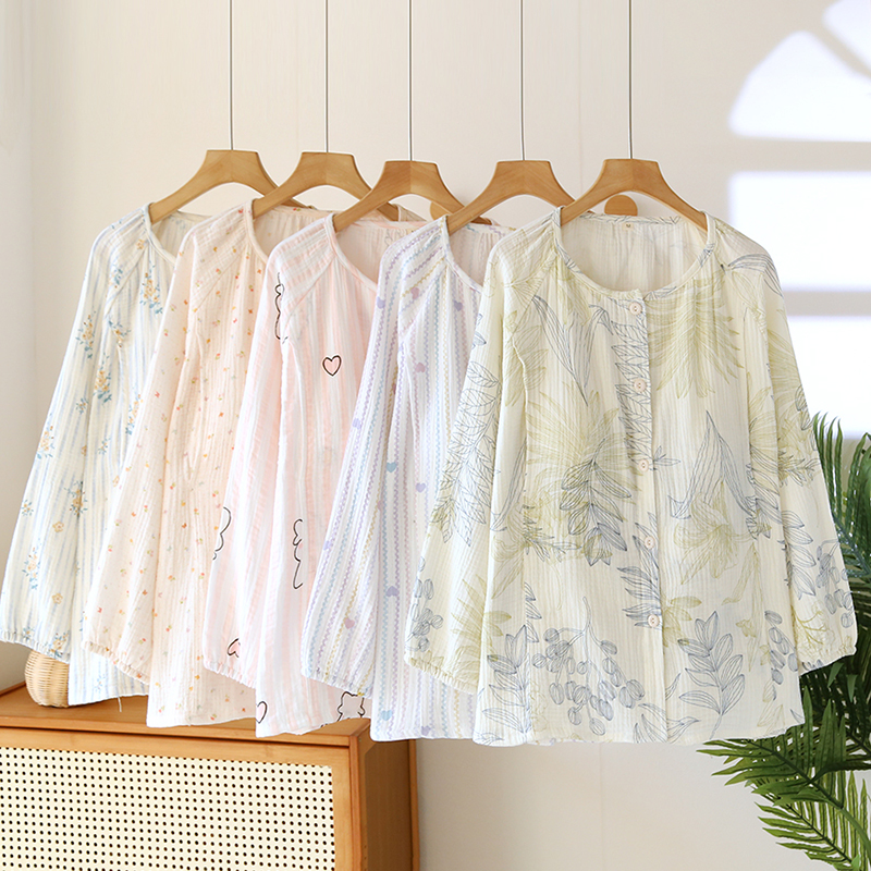 纯棉棉纱带胸垫哺乳开衫上衣宽松