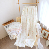 甜美花边家居长裤 薄款 口袋休闲可外穿全棉 女春夏秋季 纯棉纱布睡裤