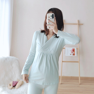 产后哺乳睡衣月子服保暖怀孕期打底家居服单件上衣 孕妇秋衣春秋季