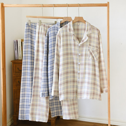 男士纯棉棉纱长袖长裤套装家居服