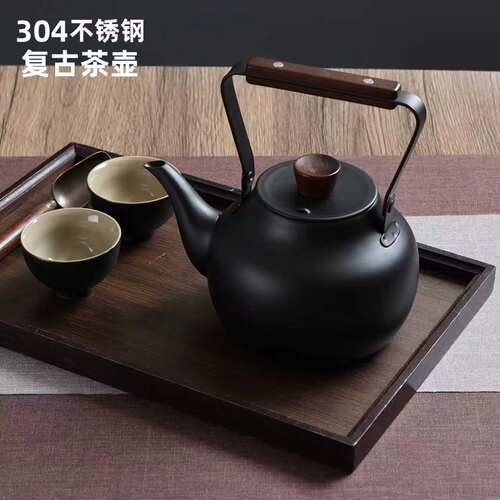 复古不锈钢茶壶餐厅泡茶壶黑色壶