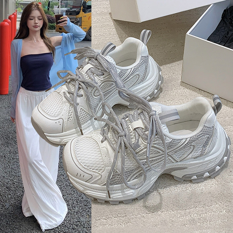 厚底老爹鞋女透气网面2026夏季爆款增高显脚小轻便防滑休闲运动鞋