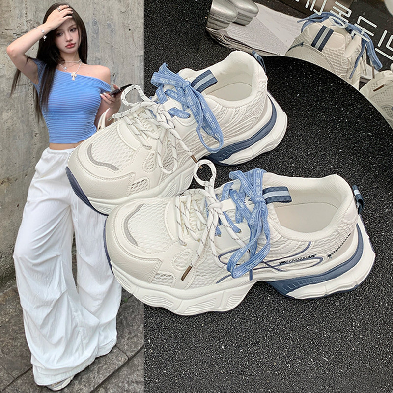 厚底老爹鞋女爆款春夏新款小个子白色百搭增高配阔腿裤休闲运动鞋