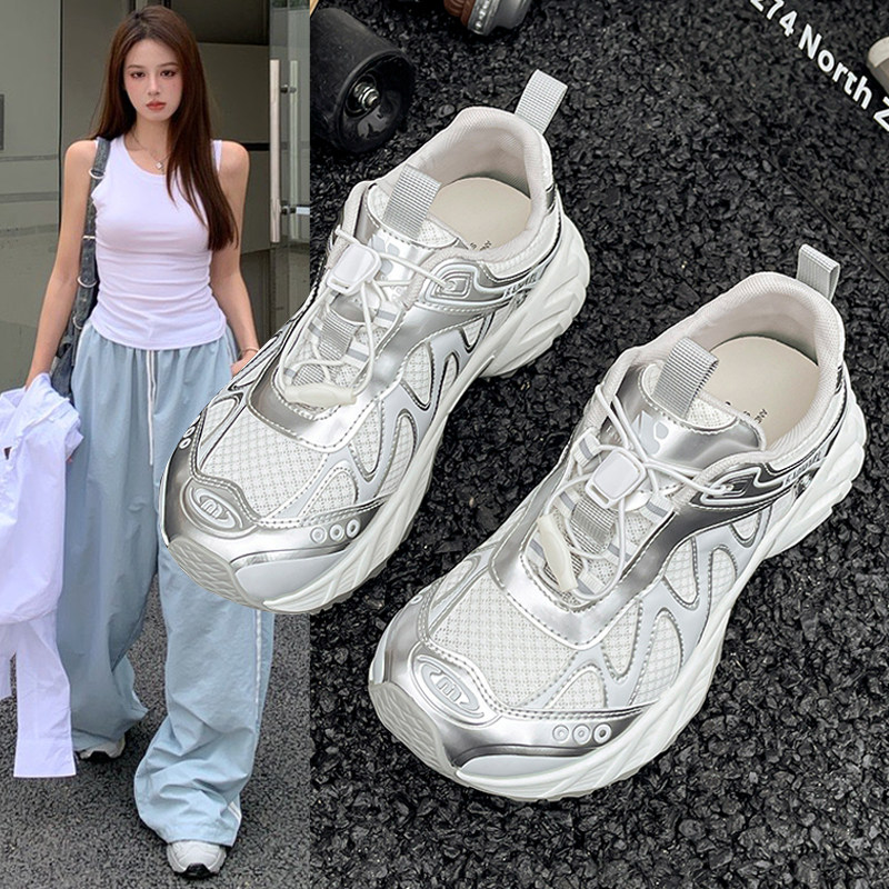 厚底老爹鞋女款2025新款夏季网面透气休闲运动鞋子轻便徒步登山鞋