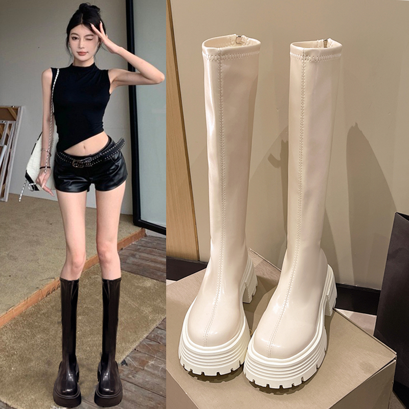 长筒靴女2024年新款秋冬季加绒瘦瘦靴显瘦马丁弹力高筒骑士长靴子
