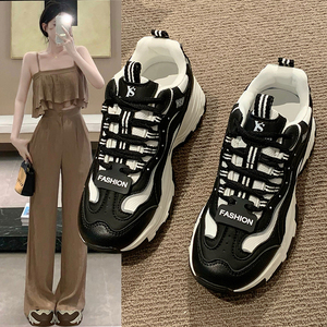 老爹鞋女2023秋季新款圆头拼色松糕厚底百搭显瘦时尚休闲运动鞋潮