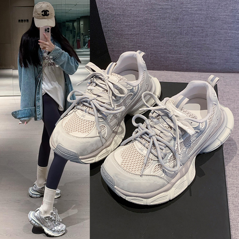 厚底巴黎老爹鞋女2026春季新款网面透气增高百搭防滑休闲运动鞋潮