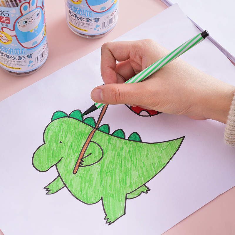 儿童水彩笔无毒幼儿园彩色笔套装画画笔可水洗小学生用彩笔绘画笔-封面
