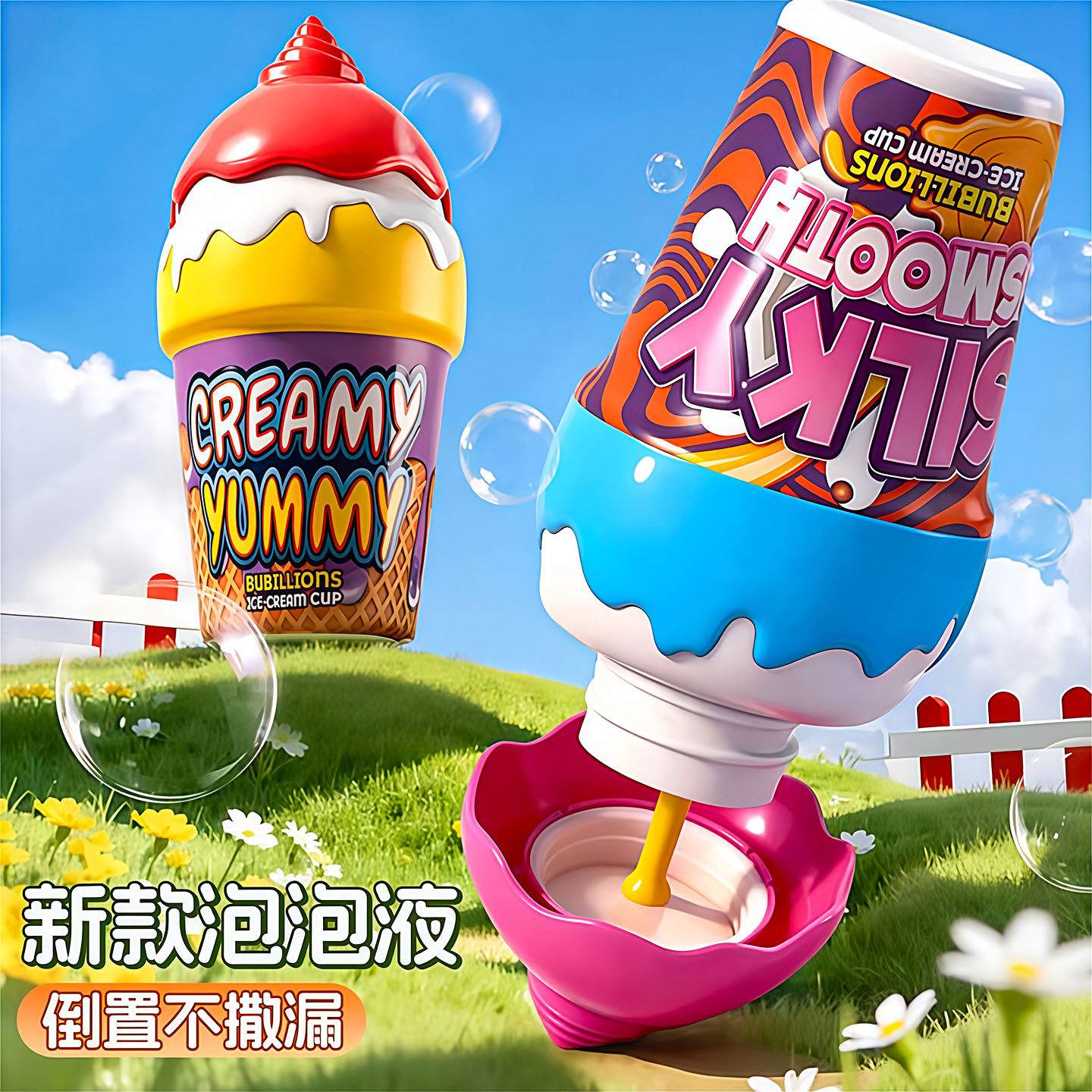 冰淇淋不洒泡泡杯宝宝吹泡泡水神器网红玩具婴儿童2岁+手持泡泡棒