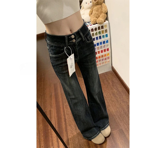 蓝灰色复古微喇牛仔裤女ins潮流百搭新款高腰显瘦小个子喇叭裤