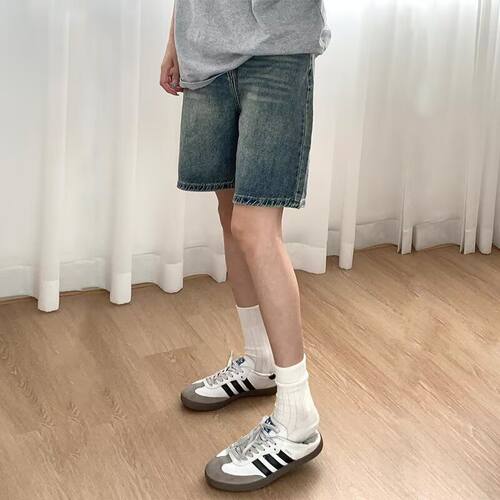 复古牛仔短裤女夏季2025年新款高腰小个子宽松直筒中裤显瘦五分裤