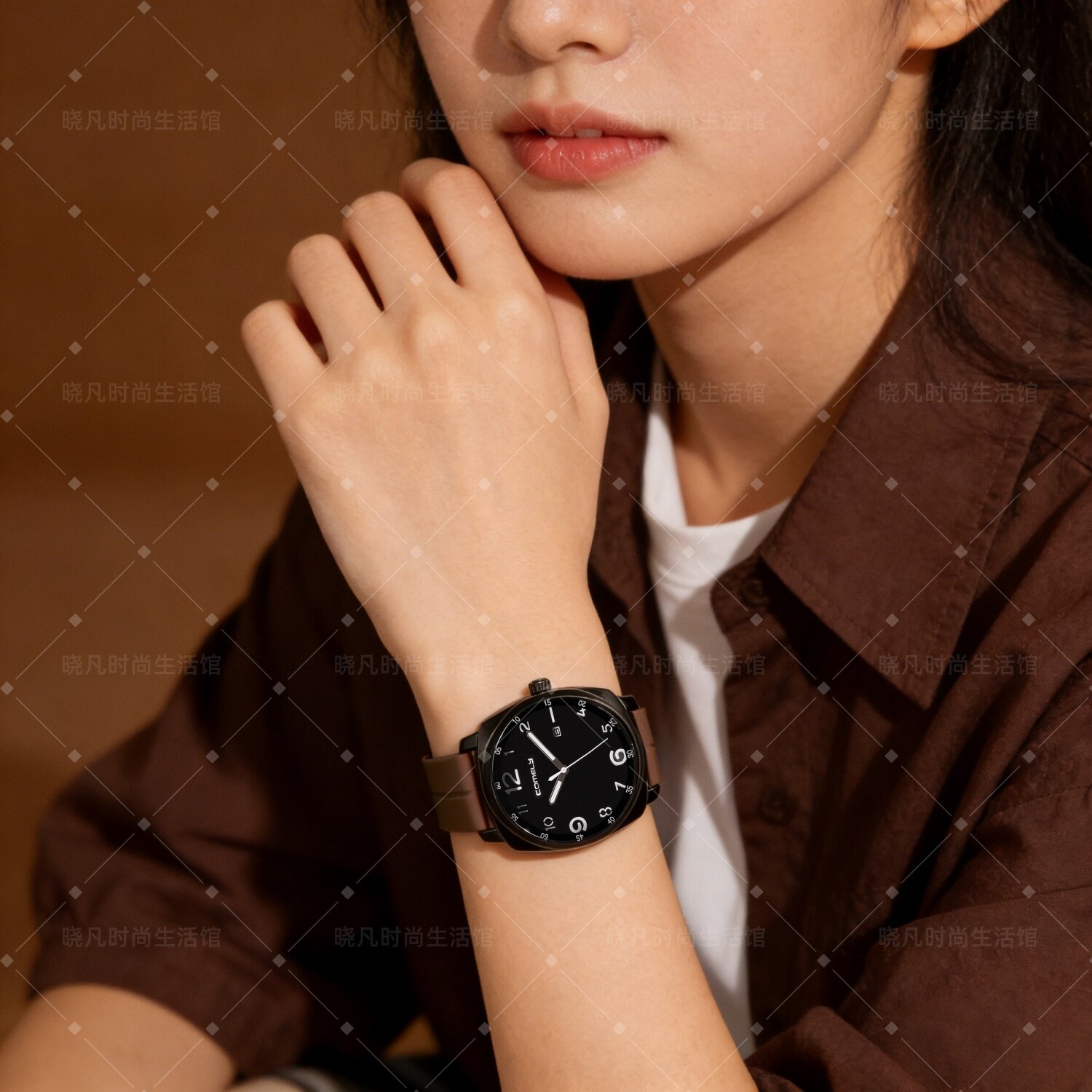 大表盘手表女士小众轻奢高级感夜光数字复古防水磁铁扣chic风女表