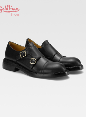 金利来女鞋复古粗跟单鞋通勤舒适真皮中跟乐福鞋厚底双扣小皮鞋SJ