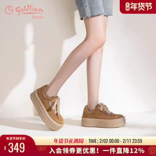 金利来厚底面包鞋女春秋新款女鞋焦糖色通勤百搭圆头真皮休闲板鞋