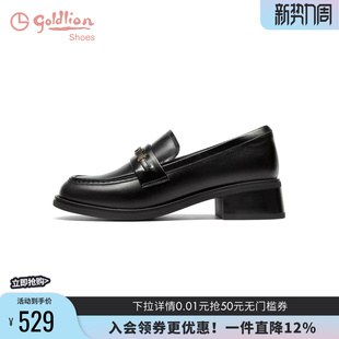 女真皮粗跟通勤百搭老钱风单鞋 英伦圆头乐福鞋 2026春季 金利来女鞋