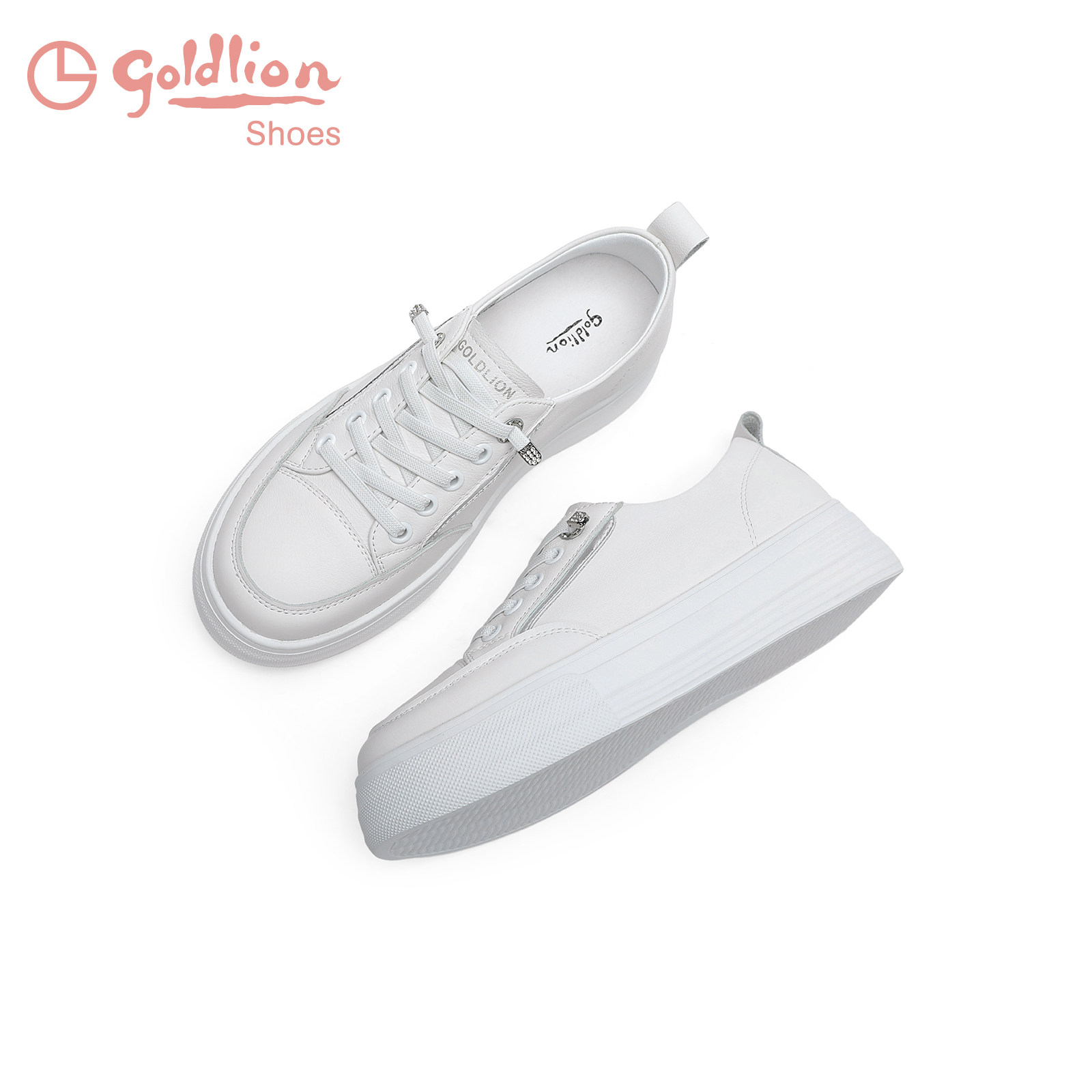 金利来女鞋春秋新款时尚增高厚底松紧带百搭通勤休闲运动小白鞋女