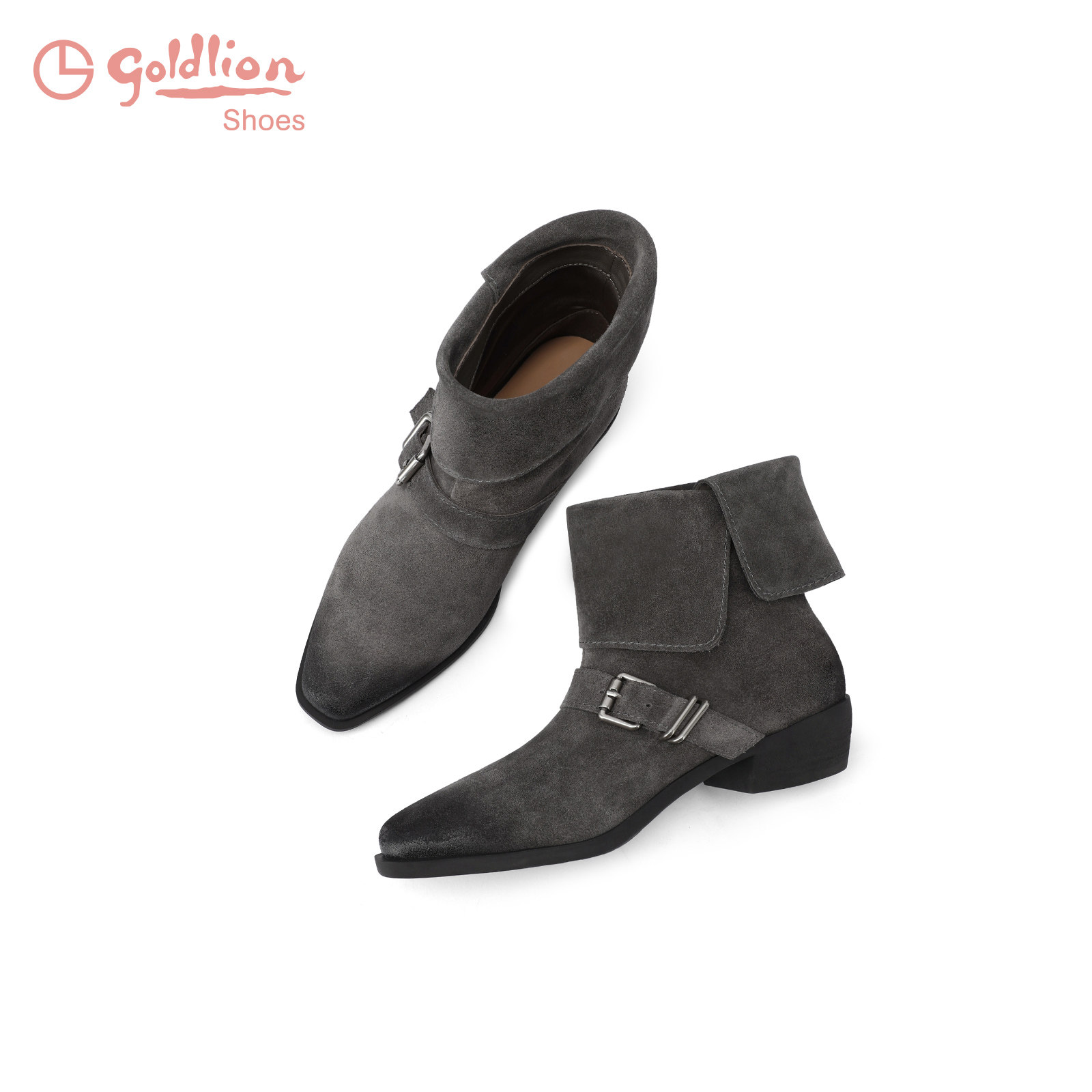 金利来女鞋2025秋季新款复古翻领低跟短靴复古简约休闲时装靴JJ,女鞋,时装靴,淘宝优惠券,粉丝福利购,淘宝优惠卷