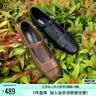 真皮百搭平底一字带浅口单鞋 金利来玛丽珍鞋 女鞋 女2025夏季 女 新款