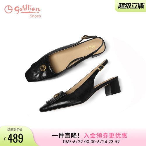 金利来包头凉鞋女粗跟2026夏季新款女鞋法式复古羊皮中跟后空单鞋