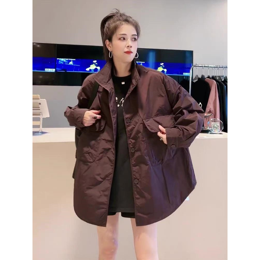 韩版时尚大口袋棉服女2024秋冬新款休闲百搭开衫翻领轻薄棉衣外套
