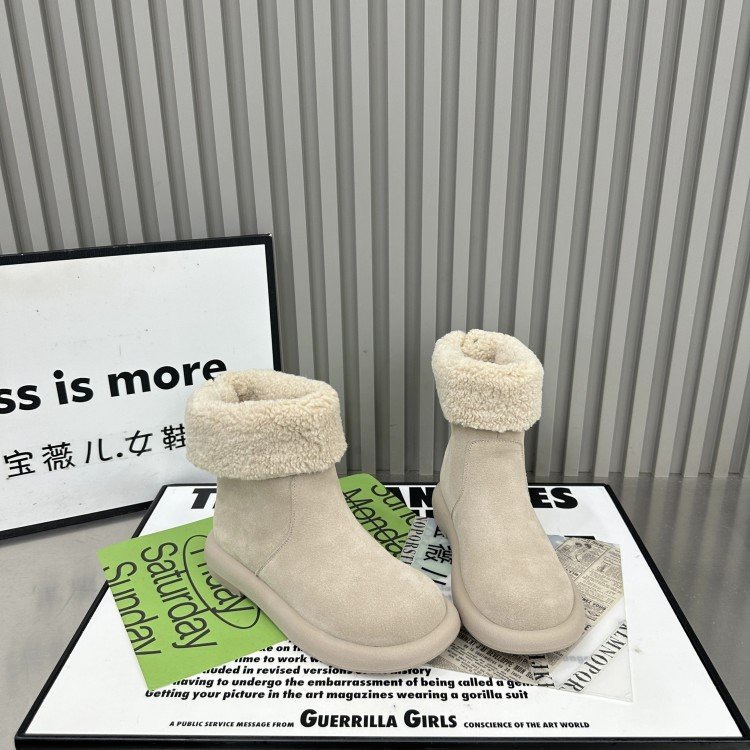 奶茶色两穿雪地靴东北加绒保暖两穿两扣中筒靴简约时尚百搭棉靴女