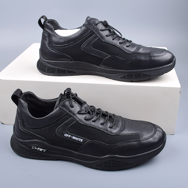 男鞋真皮网面拼接跑步鞋休闲鞋