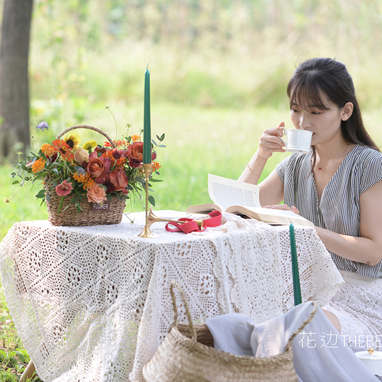 咖啡时间混搭玫瑰北京蓝盆花