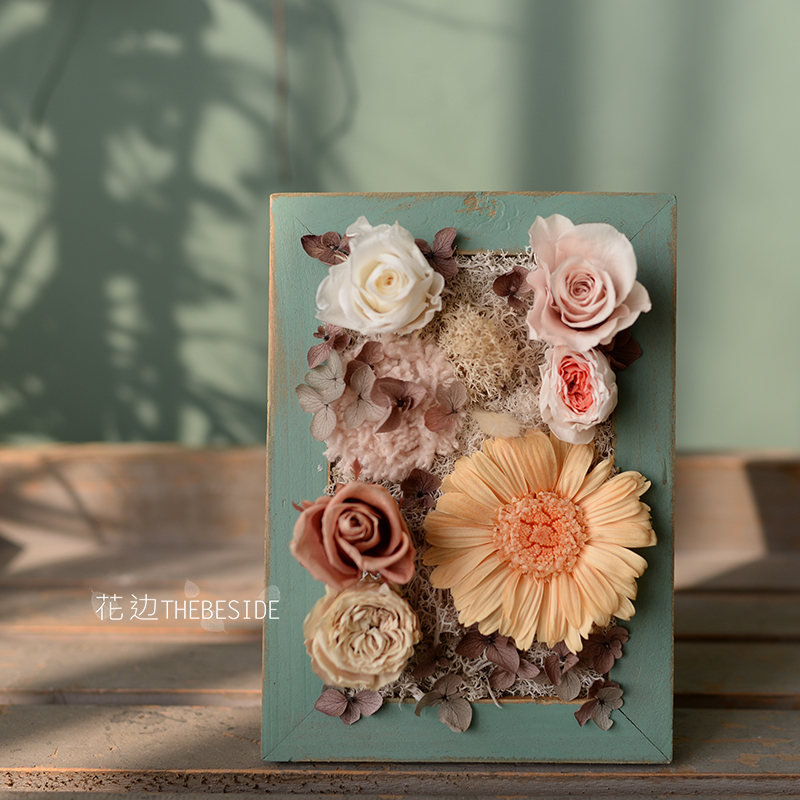 花边THEBESIDE 复古相框摆件 纪念日情人节进口永生花 北京闪送