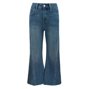 JUNGLE ME水洗蓝复古做旧高腰修身微喇牛仔裤女长裤显瘦