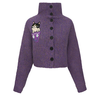 JUNGLE ME紫罗兰色高领显白气质毛衣上衣绣花长袖开衫长袖保暖