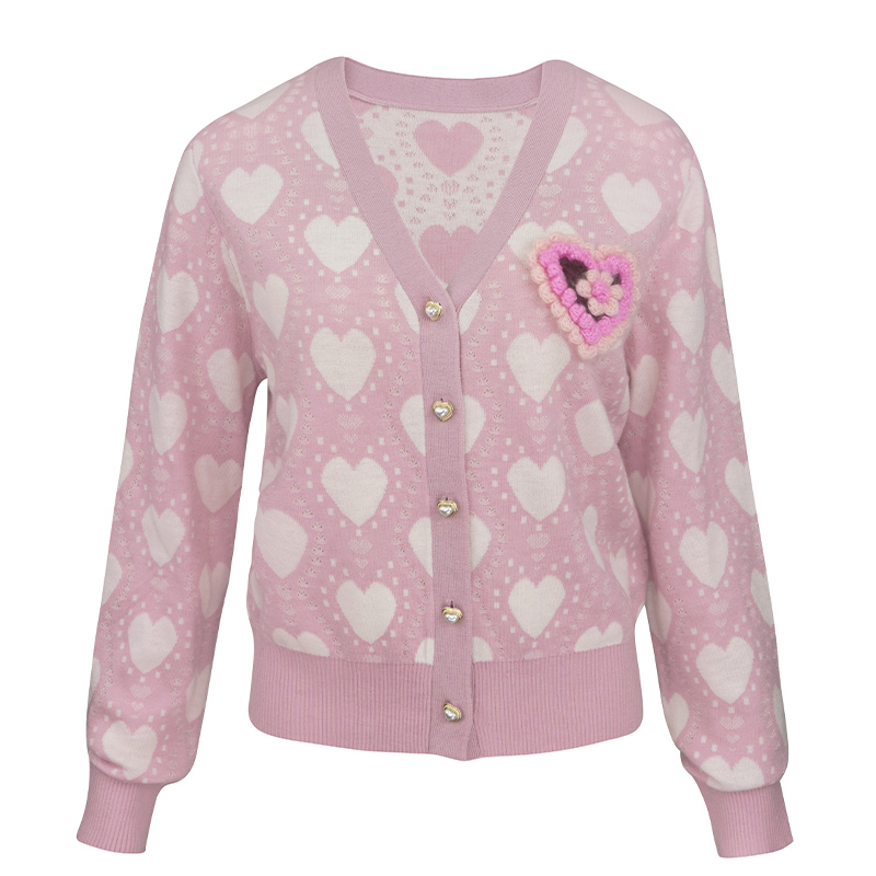 粉色爱心针织开衫毛衣