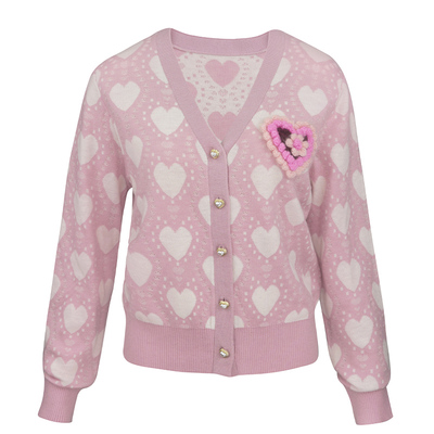 粉色爱心针织开衫毛衣