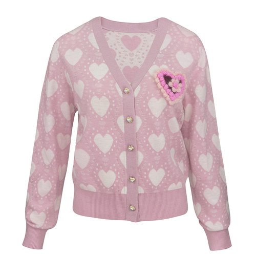 粉色爱心针织开衫毛衣