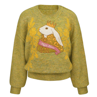 JUNGLE ME姜黄色宽松圆领卡通绣花手绣慵懒风美拉德长袖套头毛衣