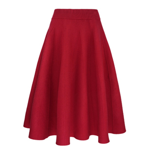 JUNGLE ME暗红色高腰A字半身裙显瘦波浪摆中长款复古蓬蓬裙赫本风