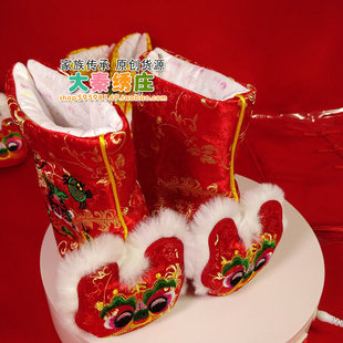 毛边宝宝冬款高筒棉靴配唐装一周岁学步鞋棉鞋送老外礼物