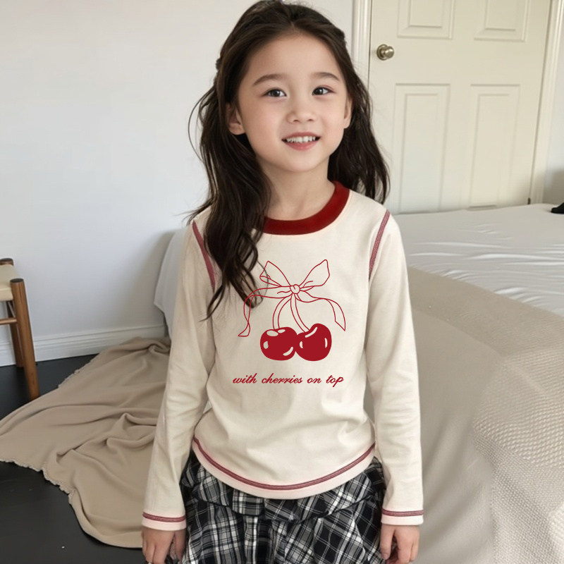 纯棉女童长袖T恤2026春秋新款小女孩内搭打底衫撞色百搭外穿上衣