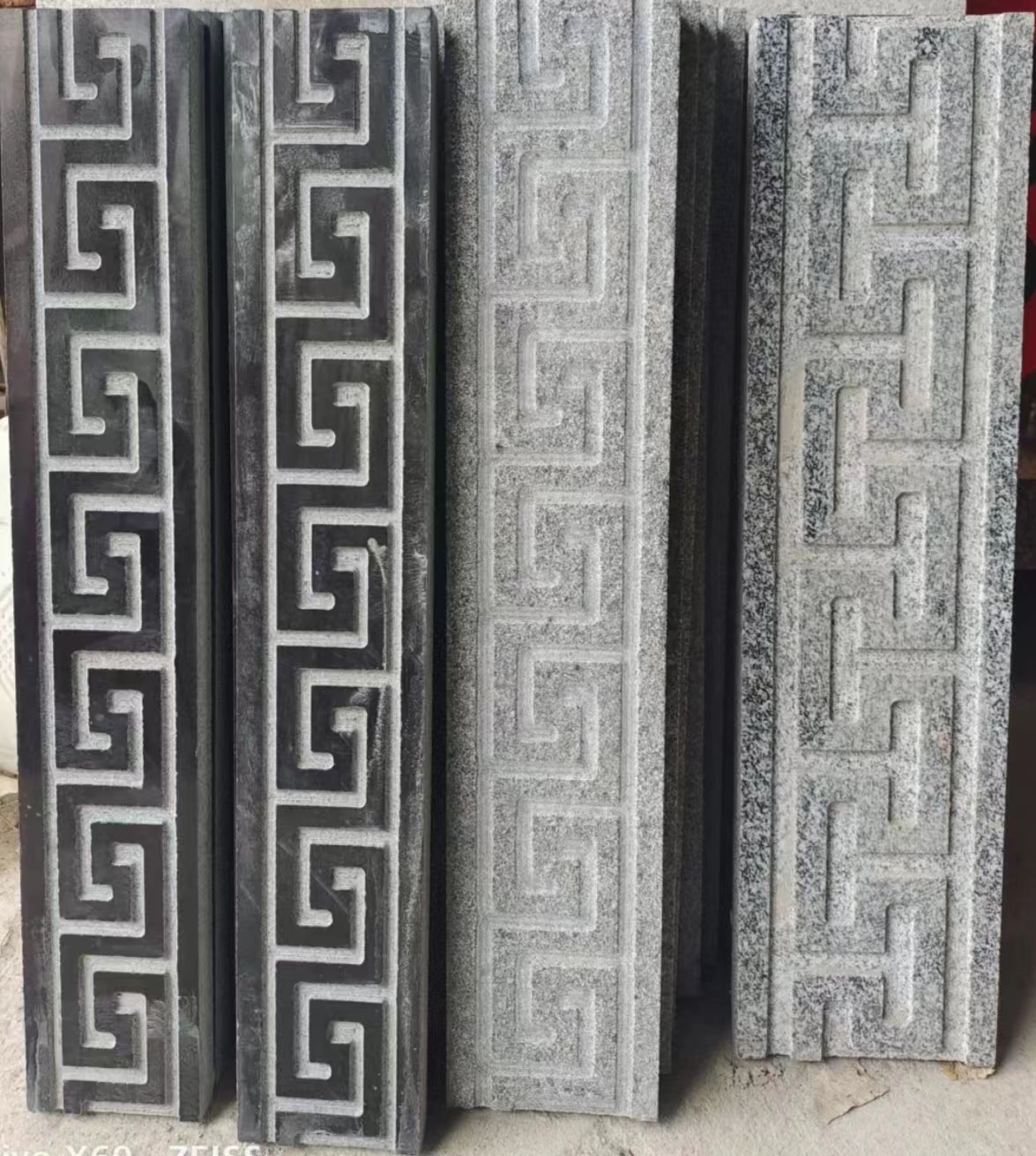 别墅庭院大理石石材云纹花边回形纹万字纹定制地雕边框浮雕腰线