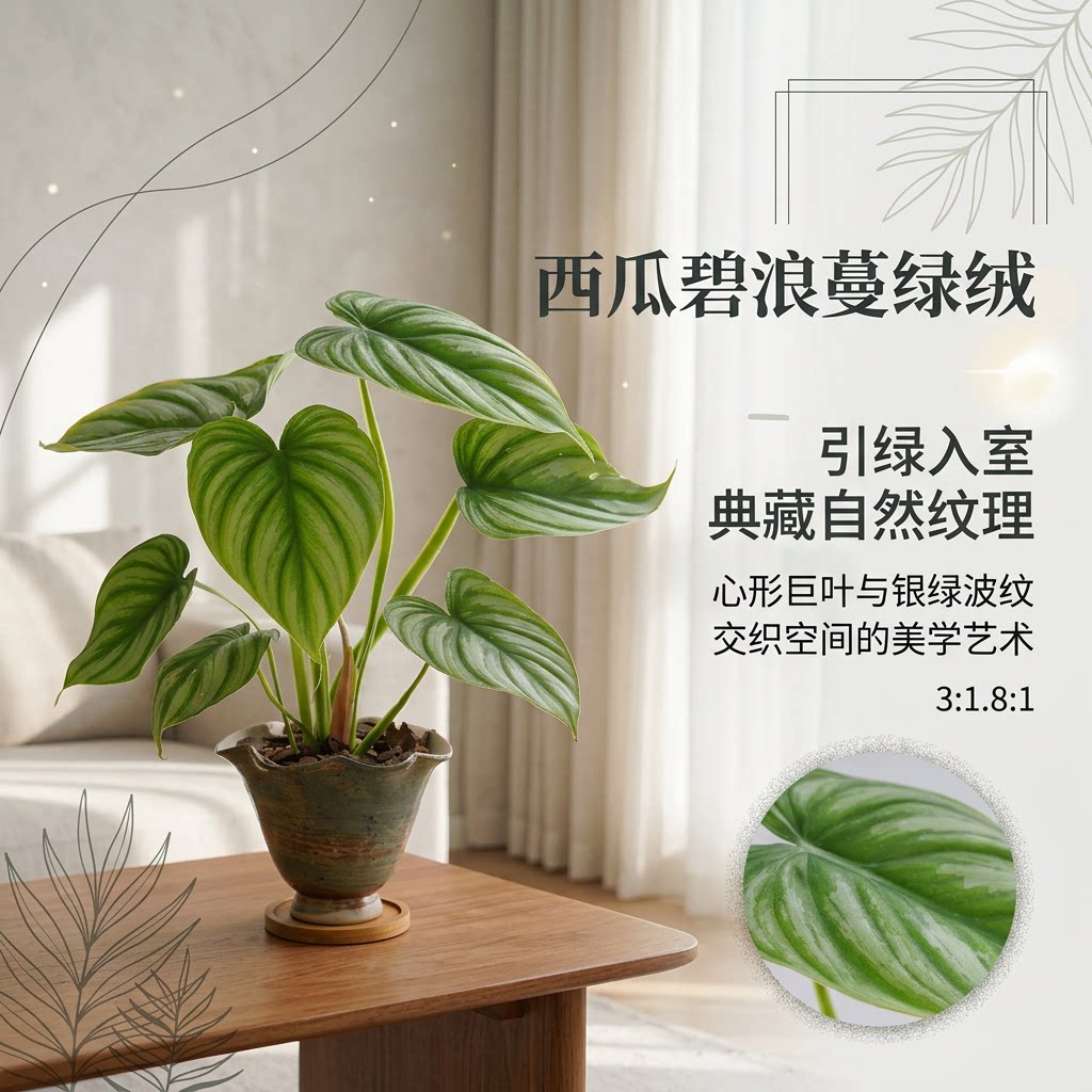 西瓜蔓绿绒盆栽心形叶片室内阳台绿植客厅观叶净化空气桌面小摆件