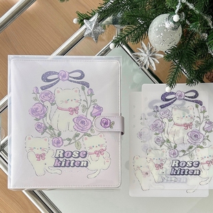 LOVELY 大a5玫瑰猫咪皮质卡册加宽收纳册卡通磁吸pu皮追星专辑3寸