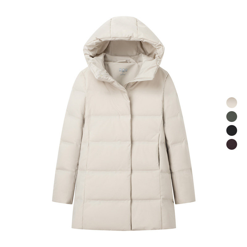 女装 2023秋冬新款防风无缝羽绒大衣宽松中长款连帽羽绒服 460921