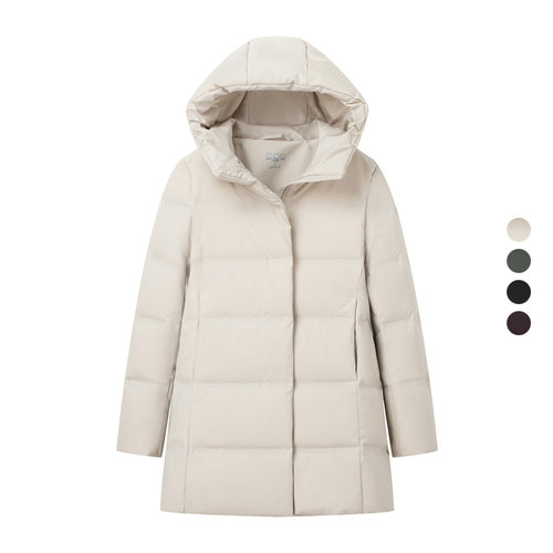 女装 2023秋冬新款防风无缝羽绒大衣宽松中长款连帽羽绒服 460921