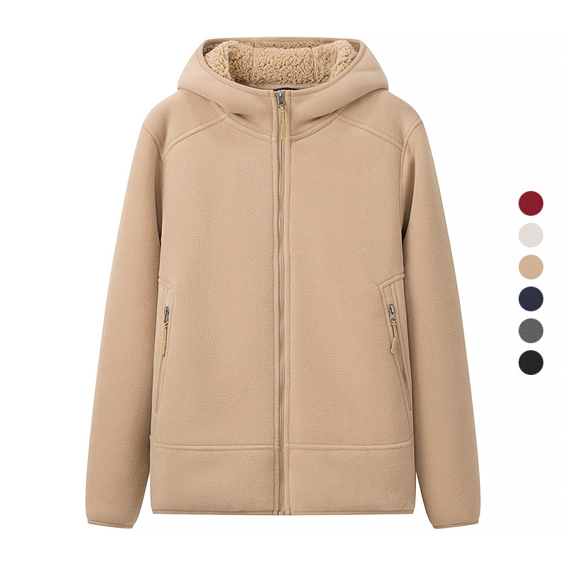 双面摇粒绒防风连帽夹克外套