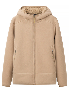 男女装 冬季新款双面摇粒绒防风保暖休闲连帽卫衣夹克外套 311023